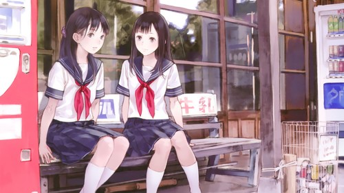Anime ragazze bruna - ragazze, scuola